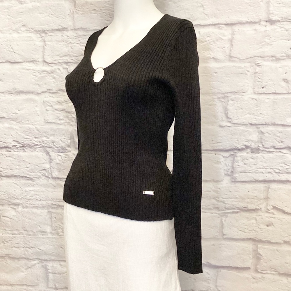 Mossimo NWT Size XL Y2K Ribbed O Ring Black V-Neck Sweater Top Shirt New W/ Tags